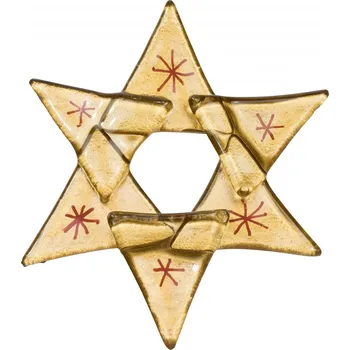 Vánoční ozdoba Vánoční skleněná ozdoba hvězda zlatá 01 - červené hvězdičky