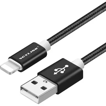 1m VOXLINK datový a nabíjecí kabel s nylonovým opletením černý pro iPhone 5 6 7 8 X