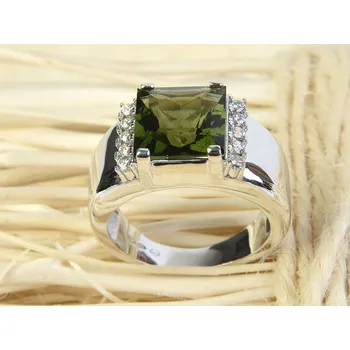 Prsten Prsten s vltavínem čtverec brus 10 x 10mm Ag 925/1000 + Rh