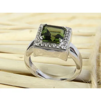 Prsten Vltavín prsten se zirkony čtverec 8 x 8mm Ag 925/1000 + Rh