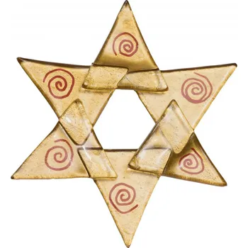 Vánoční ozdoba Vánoční skleněná ozdoba hvězda zlatá 02 - červené spirálky