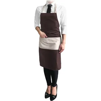 Kuchyňská zástěra Vondrak & Company | Kuchařská zástěra s laclem - hnědá + béžová kapsa