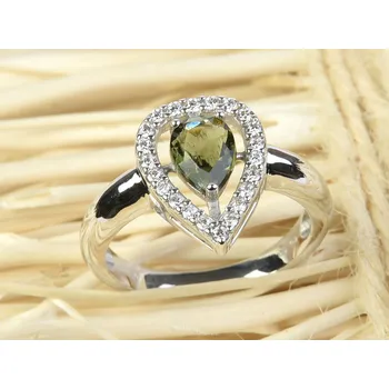 Prsten Vltavín prsten se zirkony slza 14 x 10mm Ag 925/1000 + Rh