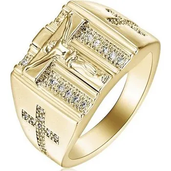 Prsten Blingstar Prsten JESUS GOLD Ježíš Bling - 1158 zirkony kostka - kříž