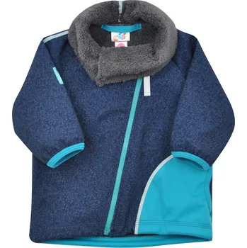 Kojenecká bunda modrá softshellová bunda s ohrnovacím límcem