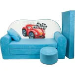 Fimex Dětská rozkládací pohovka + taburet Auto světle modrá