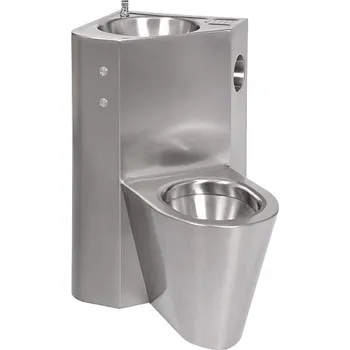 WC sada SLWN 08PP - Piezo antivandalový nerezový set WC s umyvadlem do rohu, WC na zemi vpravo 94085