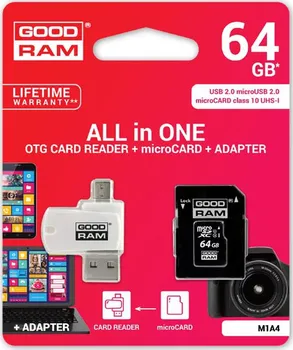 Paměťová karta Goodram All-In-One microSDXC 64 GB Class 10 UHS-I U1 + SD adaptér a čtečka karet (M1A4-0640R11)