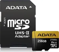 paměťová karta Adata Premier One microSDXC 256 GB Class 10 UHS-II U3 V90 + SD adaptér (AUSDX256GUII3CL10-CA1)