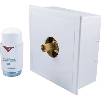 rozdělovač topení Schlösser RTL box HS2 s hlavicí vyvedenou vně boxu Barva: Bílá, Svěrné spojky: 2x PEX-AL-PEX 16x2 mm