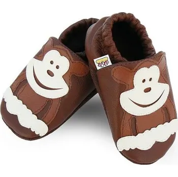 Capáčky AFELO Kožené capáčky barefoot - OPIČKA hnědá 0-6 M