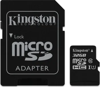 Paměťová karta Kingston microSDHC 32 GB Class 10 HS-I U1 + SD adaptér (SDC10/32GB)