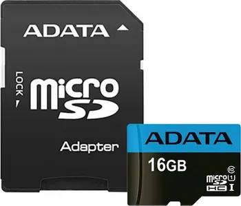 Paměťová karta Adata microSDHC 16 GB Class 10 UHS-I U1 + SD adaptér (AUSDH16GUICL1085-RA1)
