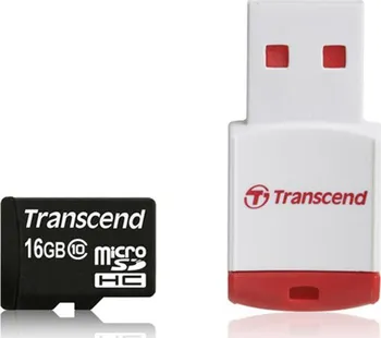 Paměťová karta Transcend microSDHC 16 GB Class10 + USB čtečka (TS16GUSDHC10-P3)