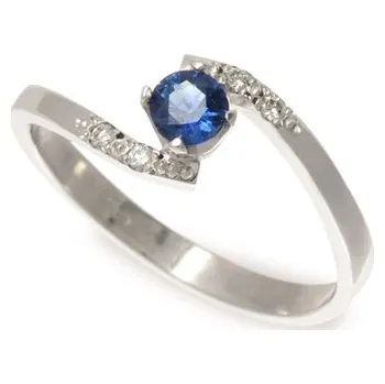 Prsten Prsten z bílého zlata s přírodním safírem a diamanty BP0056 + dárek zdarma