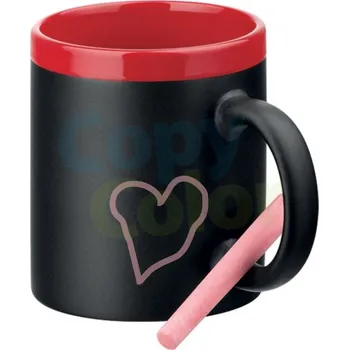 Gravírování Černý hrnek s červeným vnitřkem a křídou na psaní