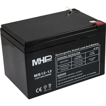 Záložní baterie MHPower battery MS12-12 olověný akumulátor AGM 12V/12Ah, Faston F2 - 6,3mm