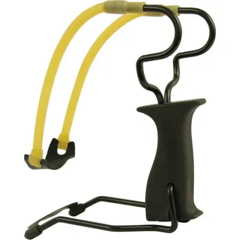 Prak ISO 0963 prak kov (prak s opěrkou guma vyrobena z pružného latexu plastové madlo kovová konstrukce košíček je vyroben z kůže )