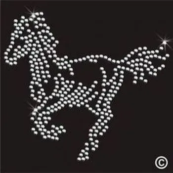 Nášivka Hot fix, nažehlovačka, aplikace kůň 13 cm, šaton kamínky lesklé