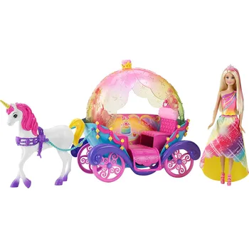 Mattel Barbie Duhový kočár s princeznou Doplněk pro panenku Mattel Barbie Duhový kočár s princeznou