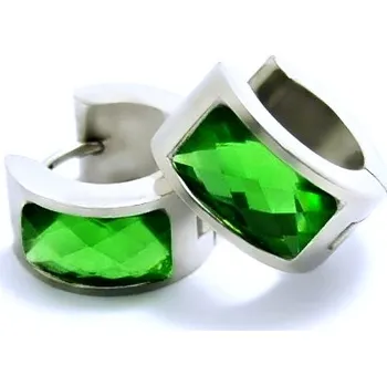 Náušnice Ocelové náušnice EXEED - Lesklé Kroužky se Zeleným Kamenem / 1,4 mm (6263)