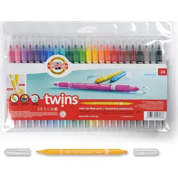 Dětské školní oboustranné fixy Twins sada 24 barev Koh-i-noor 1023