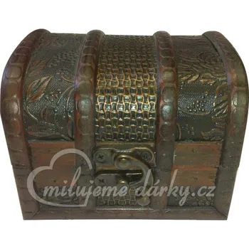 Šperk malá tmavá dřevěná truhlička třídílná s ornamenty II.jak