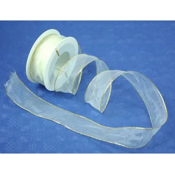 Stuha Stuha organza drát 25mm - krémovo-zlatá- 1m