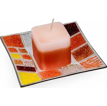 Svícen Skleněný svícen CORAL KARO oranžový s vonnou svíčkou