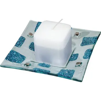 Svícen Skleněný svícen EVE CITY modrozelený s vonnou svíčkou