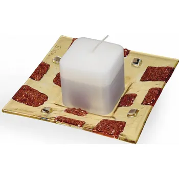 Svícen Skleněný svícen MORN CITY červenožlutý s vonnou svíčkou