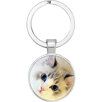 Přívěšek na klíče na kabelku kovový Kotě mourek s efektem skleněného povrchu stříbrná