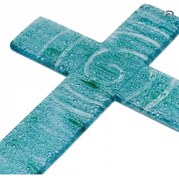 Skleněný kříž na stěnu tyrkysový – spirála