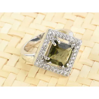 Prsten Vltavín prsten se zirkony kosočtverec 8 x 8mm Ag 925/1000 + Rh