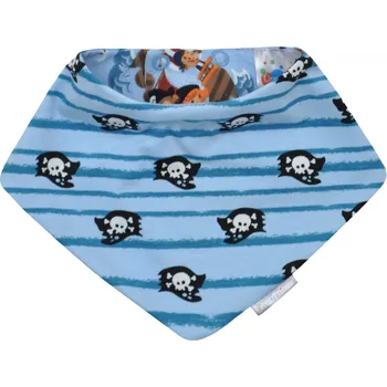 Šátek světle modrý oboustranný šátek na krk s pirátským motivem