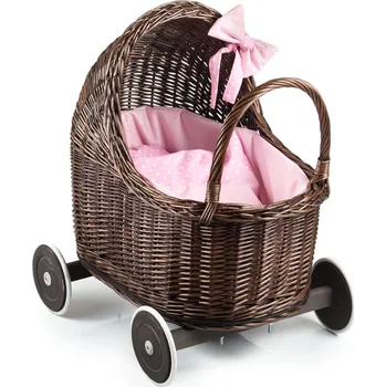Kočárek pro panenku Kočárek proutěný růžové peřinky pro panenku Nukke V.