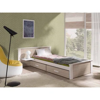 MebloBed Postel s úložným prostorem Alldo dub sonoma 100x200 cm (Š 159 cm, D 210 cm, V 72 (41) cm), noční stolek vlevo, pěnová matrace