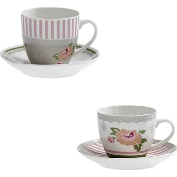 Sada 2 šálků s podšálky na čaj / kávu 150ml Peonia BRANDANI (barva - porcelán, bílá/růžová/šedá)