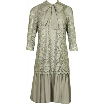 Dámské šaty Dámské krajkované šaty s vázačkou a volánem - 0220M18 Glam šedá 42