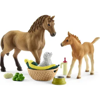 Figurka Schleich 42432 Set hříbě a Quarter kůň se štěňátkem a doplňky