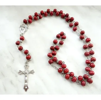 Šperk Blingstar Růženec - přívěsek kříž Ježíš *Dřevo/kov* Red 1394 - křížek