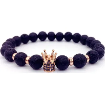 Náramek Moderní náramek na ruku z lávového kamene doplněný korunou - měděná korunka