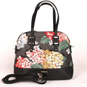 Černá kabelka do ruky David Jones 5750-1 s květinovým motivem