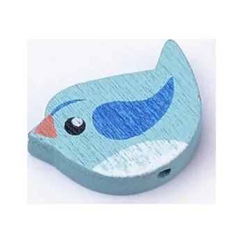 Korálek Dřevěný ptáček tyrkysový 23x14mm