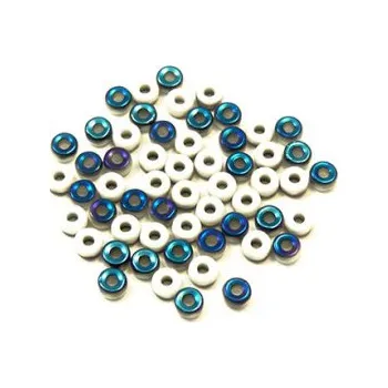 Dětské navlékací korálky Czech heishi bílá s modrým pokovem 60ks