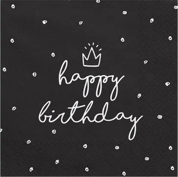 Papírový ubrousek Černé ubrousky Happy Birthday 20 ks, 33 cm x 33 cm