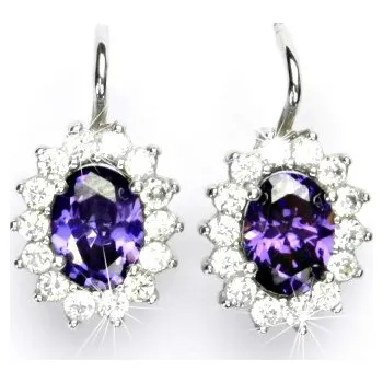 Náušnice Zlaté náušnice, Kate, bílé zlato, zirkon ametyst, čiré zirkony, NK 1507