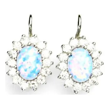 Náušnice Zlaté náušnice, Kate,bílé zlato,světle modrý synt. opál, čiré zirkony, NK 1507
