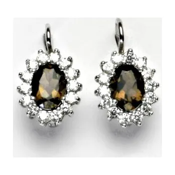 Náušnice Zlaté náušnice, Kate, bílé zlato, přírodní záhněda, čiré zirkony , NK 1507