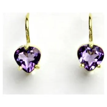 Náušnice Zlaté náušnice, žluté i bílé zlato, srdíčka, přírodní světlý ametyst, srdce, NK 1362